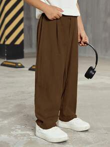 Pantaloni casual larghi e dritti per bambini/ragazzi, di colore unito, comodi e versatili per la scuola, il giardino, la spiaggia, il compleanno, primavera, estate, autunno, inverno