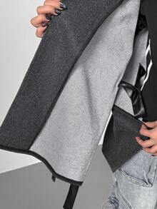 SHEIN PETITE 女士纯色腰带高领优雅大衣，秋冬款 - 灰色 - 查看 8