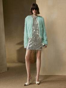 Arave 女士优雅常规肩部H型圆领流苏设计外套，适合约会 - 綠色 - 查看 2