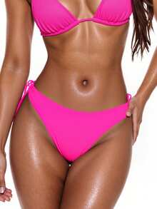 SHEIN Swim 側繫帶比基尼泳褲 - 玫紅色 - 查看 3