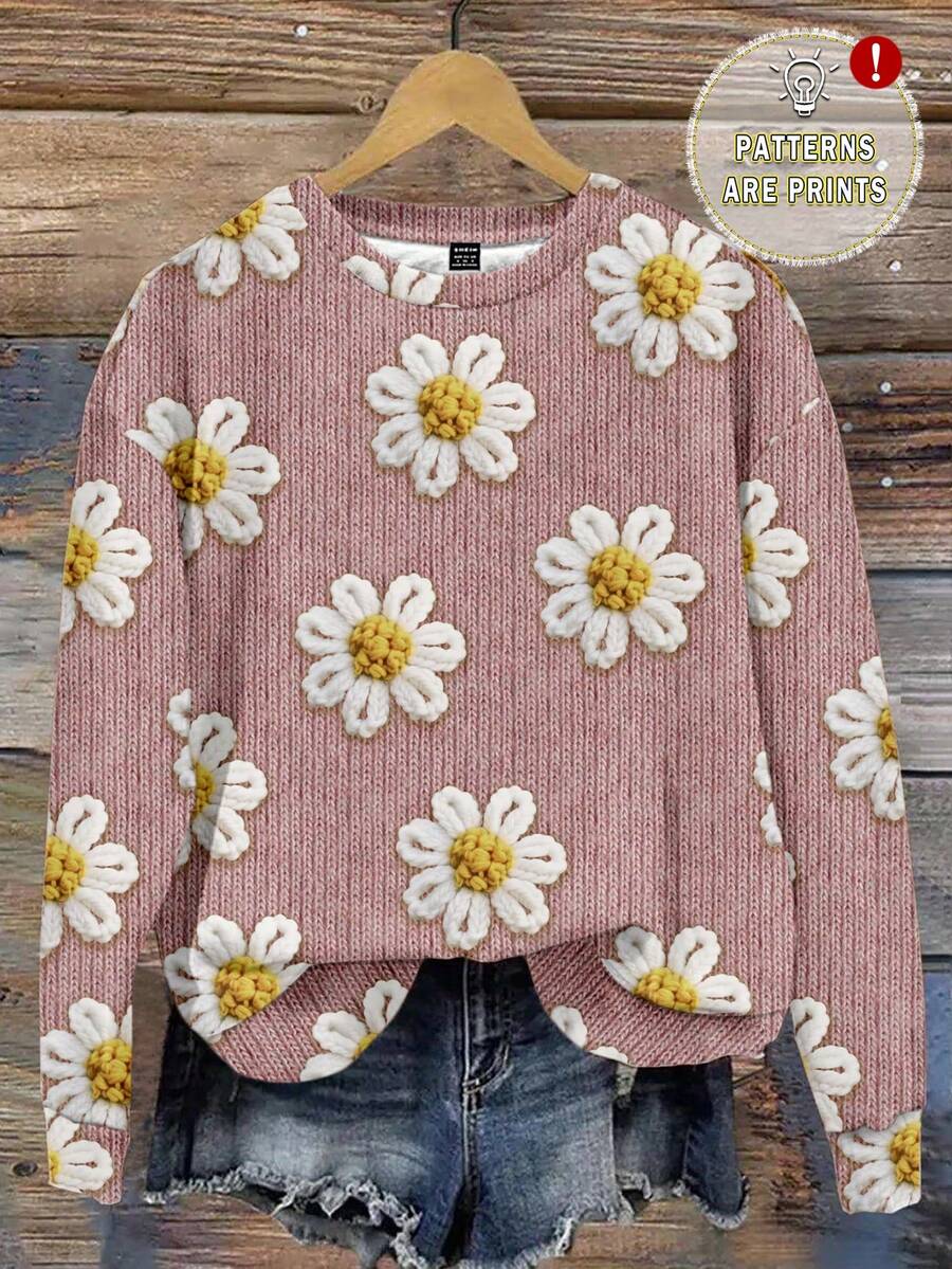 EMERY ROSE Áo nỉ nữ cỡ lớn in họa tiết hoa tối giản, áo nỉ hoa văn, áo nỉ nữ dễ thương, áo nỉ hoa cúc, áo nỉ hoa hồng, áo nỉ nữ dễ thương, áo nỉ hoa cúc, áo nỉ hoa vàng, áo nỉ hoa nữ mùa thu/đông - Nhiều màu - Xem 1