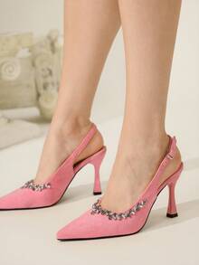 CUCCOO CHICEST Giày cao gót mũi nhọn đính đá Rhinestone dành cho nữ, giày lười da lộn màu đen Gothic thanh lịch, sang trọng, lãng mạn, gợi cảm, phù hợp cho những dịp trang trọng, đám cưới, tiệc tùng, ngày lễ - Hồng - Xem 8