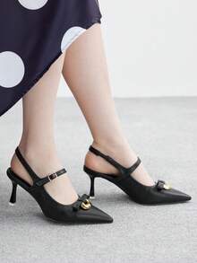 CUCCOO BIZCHIC Damen Spitze Zehen Schnallen Design Mode High Heel Sandalen für den täglichen Gebrauch - Schwarz - Übersicht 4