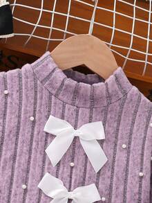 Young Girl' Brown Fuzzy Turtleneck Long Sleeve Top With Pearl Embellishments, Paired With Suspender Skirt Dress, Cute, Elegant And Versatile For Everyday Or Occasion Wear - Purple - View 7