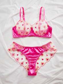 Bộ 2 đồ lót ren gợi cảm thêu hoa viền, áo ngực có đệm, bộ đồ lót mỏng - Màu Hồng Tươi - Xem 10