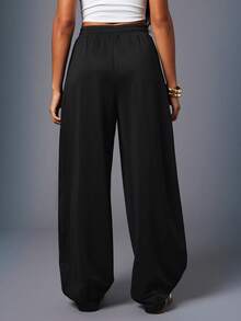 Hauture 女士基本款休闲衣橱必备黑色筒形运动裤 - 黑色 - 查看 3