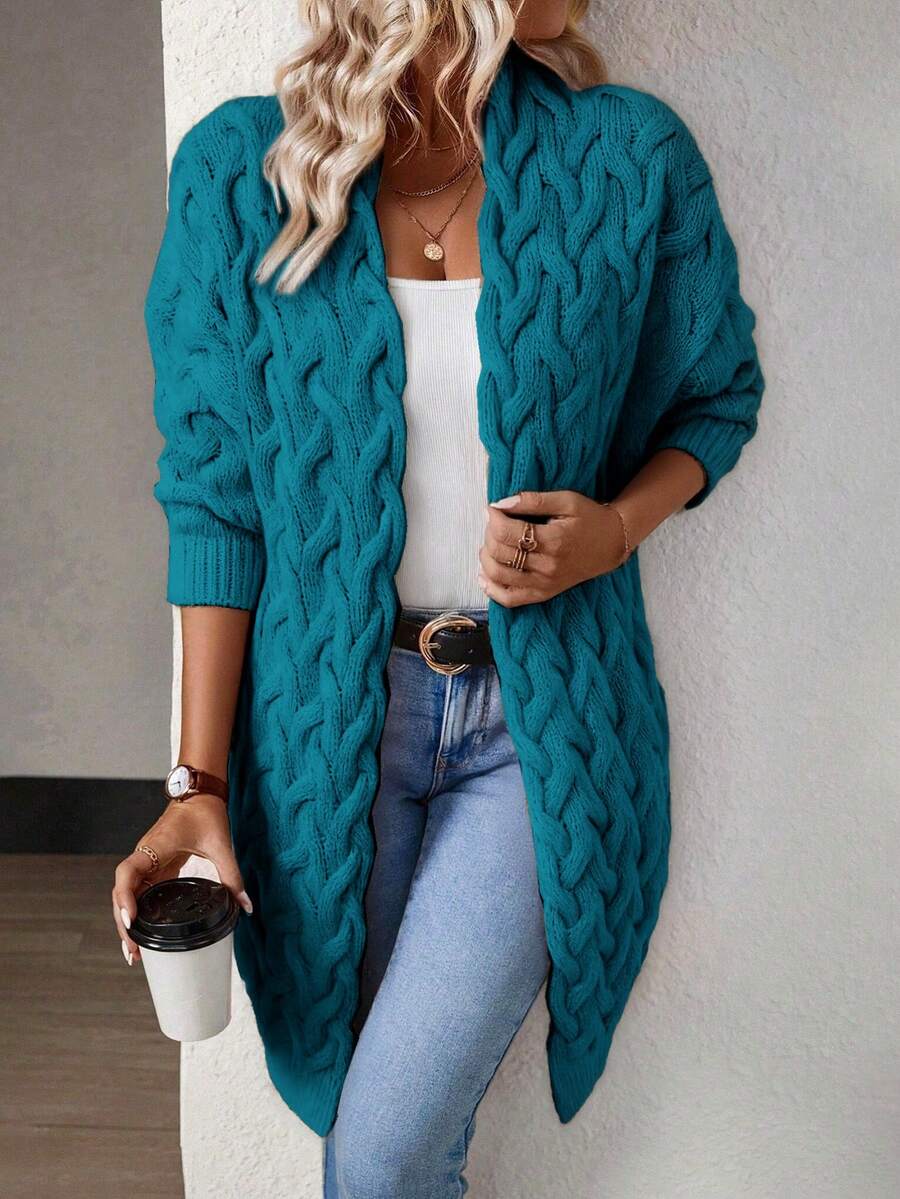 EMERY ROSE Áo khoác cardigan dệt kim dài qua vai thường ngày dành cho nữ, Thu/Đông - Màu xanh lam - Xem 1