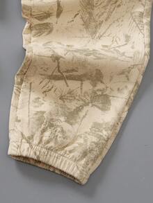 Tween Boy Plant Print Long Sleeve Hoodie And Sweatpants Casual Outfit - Apricot - View 3