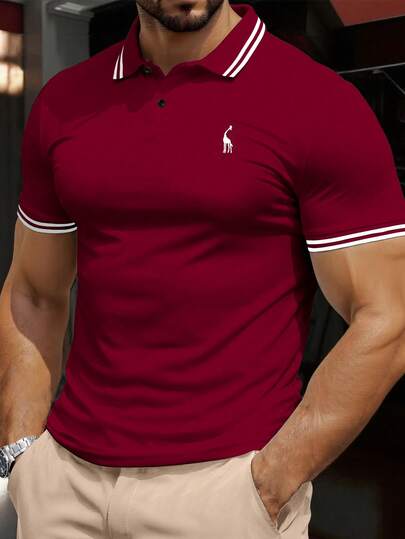 Manfinity Dauomo 男式纯色拼布前扣短袖休闲 Polo 衫