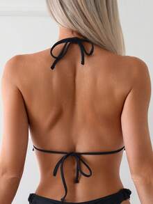 Swim Vcay Summer Beach Women's Halter Neck Bikini Top With Frill Trim - Black - View 4