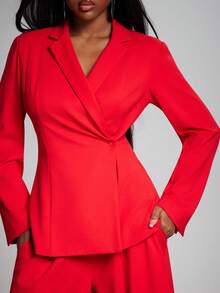 NYA SZN Matching Set (Top/Pant) Top Jacket Fitted Crossover Blazer Long Sleeve Buttons Closure Suit Pant High Rise Oversized Fitted Baggy Vintage 90s Streetwear Pocket Detail Suit Business Casual Everyday Holiday Office Halloween Fall Winter Thanksgiving Christmas NYE New Years Eve Outfits For Women