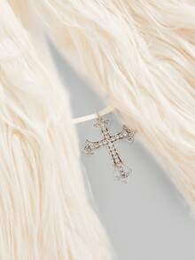 ROMWE Grunge Punk 夏季音乐节、街头风、度假、海滩假日、Y2K复古性感露背无袖上衣，配十字架吊坠，女款 - 米色 - 查看 3