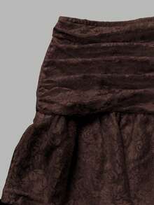 Qadelle 女士夏季假日蕾丝刺绣多层半身裙 Y2K 风格，适合假日派对 - 咖啡棕 - 查看 4