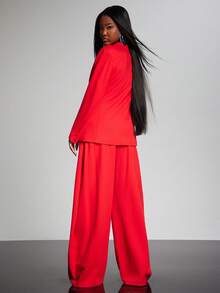 NYA SZN Matching Set (Top/Pant) Top Jacket Fitted Crossover Blazer Long Sleeve Buttons Closure Suit Pant High Rise Oversized Fitted Baggy Vintage 90s Streetwear Pocket Detail Suit Business Casual Everyday Holiday Office Halloween Fall Winter Thanksgiving Christmas NYE New Years Eve Outfits For Women