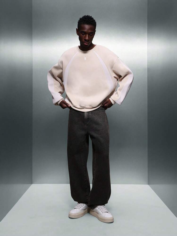 PLAYBOY X SUMWON Cropped Crew Neck Sweatshirt With Panels