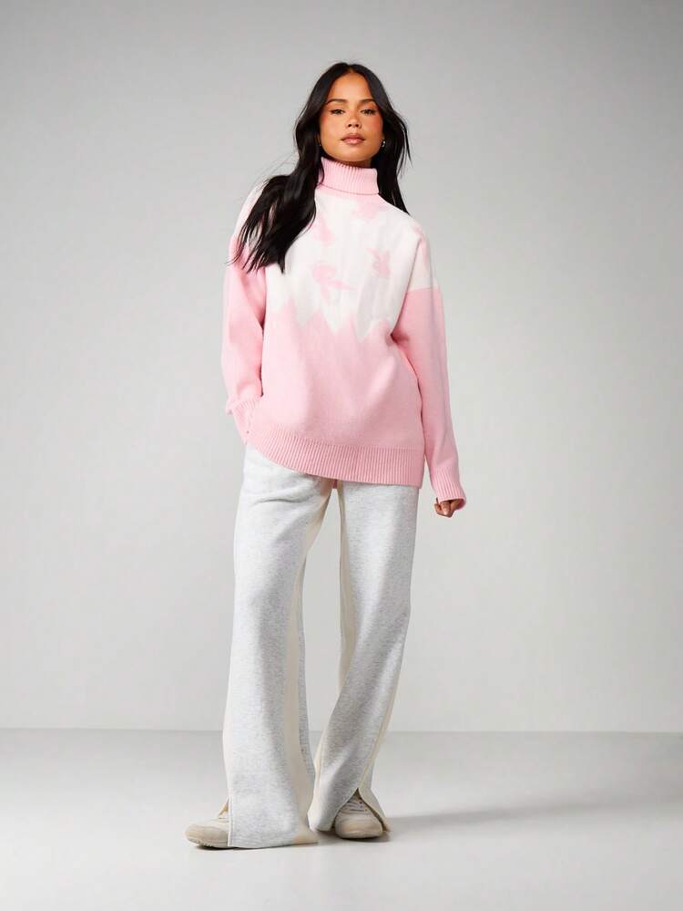 Missguided x Playboy Pull oversize en tricot à col roulé, teint par nouage, manches longues, pull d'hiver