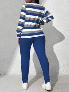 Zolique Women's Striped Round Neck Print Long Sleeve Top And Pants 2 Pieces Set, Autumn - Multicolor - View 2