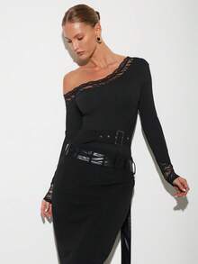 Nuvra 1pc Women's Regular Fit Solid Black Comfortable Bodysuit - Black - View 9