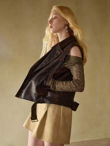 MOTF STUDIO SOLID FOLD PLEATED SKORT WITH SNAKESKIN PRINT BELT , FALL WINTER - Yellow - View 6