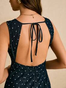 Poéselle 女士时尚波点印花牛仔露背系带连衣裙 - 彩色 - 查看 2