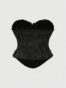 ROMWE Goth Top bandeau de tela a rayas gótica y oscura con moño para mujer de talla grande, se puede usar como prenda de superposición
