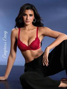Women's Fashionable Floral Lace Underwire Lingerie Bra - Red - View 1