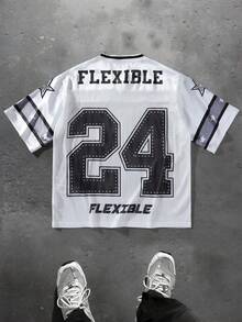 Manfinity EMRG 男士夏季休闲V领短袖数码印花T恤 - 白色 - 查看 2