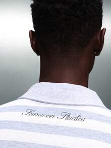 PLAYBOY X SUMWON Regular Fit gestreiftes Poloshirt mit Langarm und strukturiertem Sportskragen für lässiges Wochenendoutfit - Grau - Übersicht 6