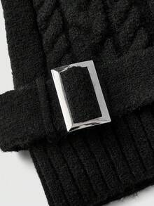 ROMWE Áo len cổ lọ ôm sát họa tiết cổ điển - màu đen - Xem 3