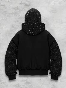 ROMWE MEN Street Life 男士龐克街頭風厚磅運動衫外套，秋冬款 - 黑色 - 查看 2