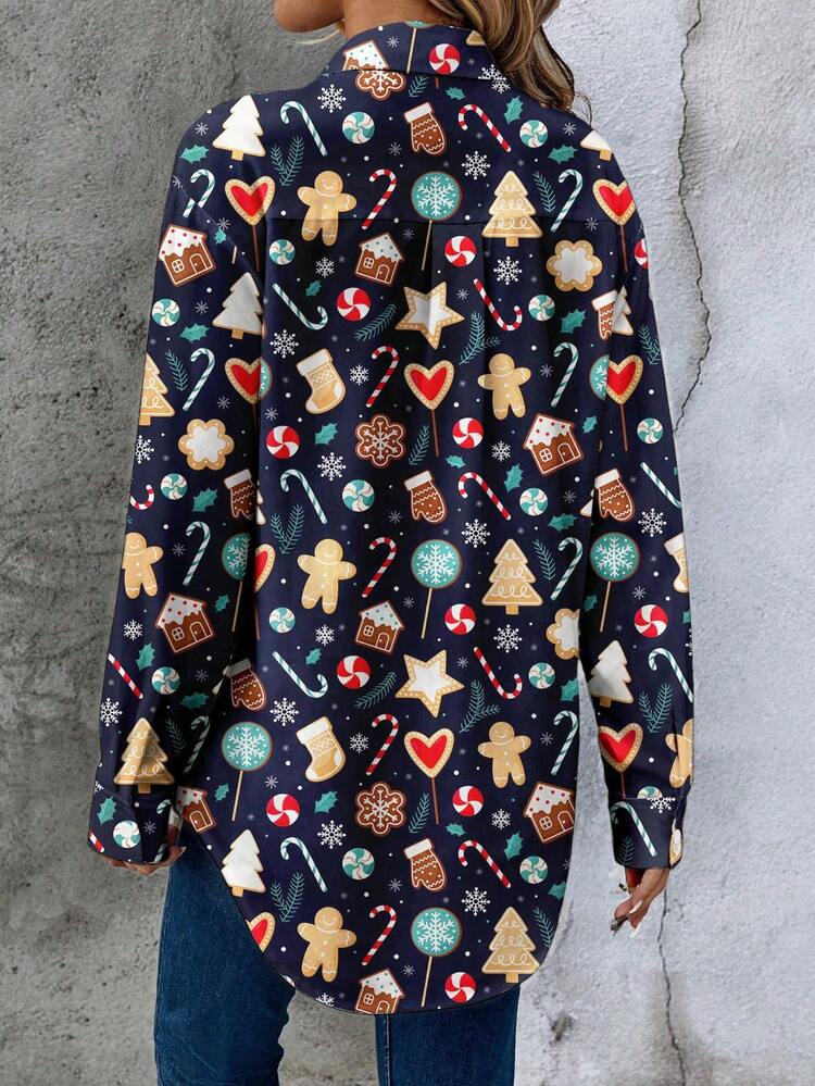 Women's Casual Minimalist Christmas Element Pattern Blouse, Autumn/Winter Winter Tops Women Cute Shirt For Women Christmas Shirt Women Blouses Long Sleeve Christmas Sweaters For Women New Year Party