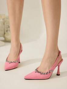 CUCCOO CHICEST Giày cao gót mũi nhọn đính đá Rhinestone dành cho nữ, giày lười da lộn màu đen Gothic thanh lịch, sang trọng, lãng mạn, gợi cảm, phù hợp cho những dịp trang trọng, đám cưới, tiệc tùng, ngày lễ - Hồng - Xem 6