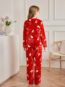 Conjunto de pijama de pantalón y top de manga larga con muñeco de nieve de peluche para niña preadolescente - Multicolor - Ver 2