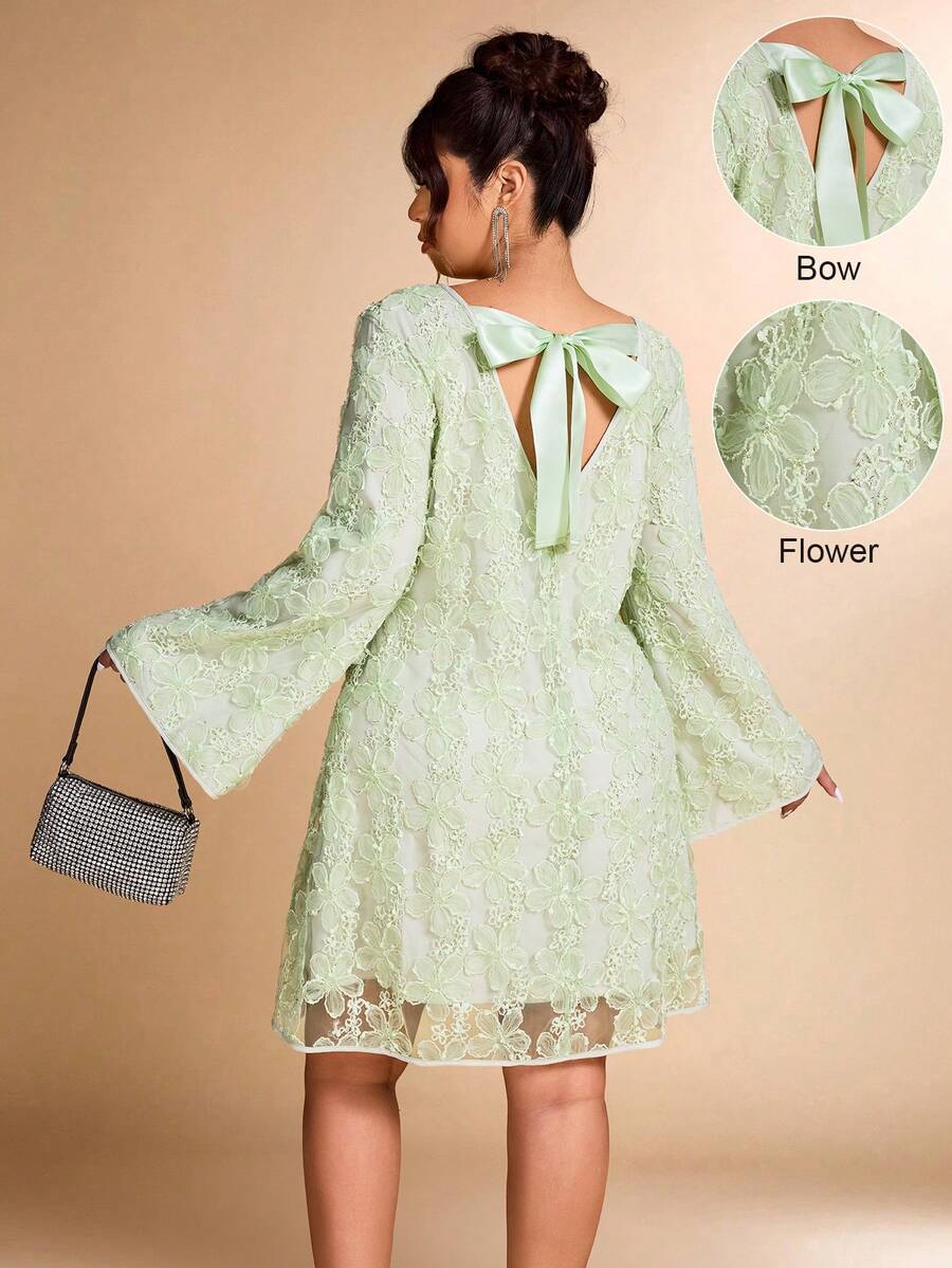 Cravure Women's Sequin Embroidered Bowknot Back Party Date Dress - Green - View 1