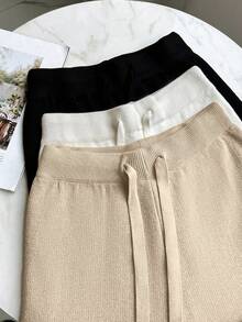 Franclia Petite 新款秋冬保暖宽松针织抽绳休闲毛衣裤套装（女款） - 杏色 - 查看 4