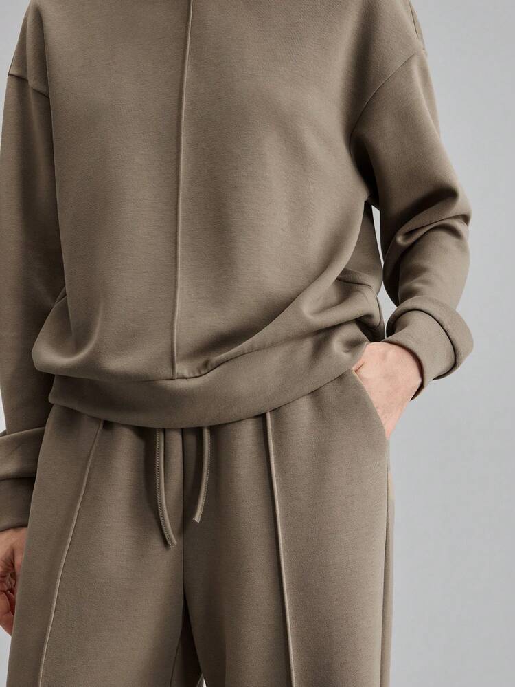 2026SS Women's 2-Piece Set,Khaki,Autumn,Casual,Loungewear,Elegant Loose Fit Sweatshirt Top & Pants Set,Business Professional Work Office Urban Chic