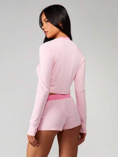 Missguided x Playboy Ribbed Crop Top And Shorts Matching Set With Script Logo Print For Casual Loungewear And Summer Style