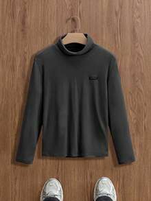 SWAVVY Men's Basic Ribbed Turtleneck Long Sleeve T-Shirt, Casual Everyday Wear,Stretchy - Dark Grey - View 1