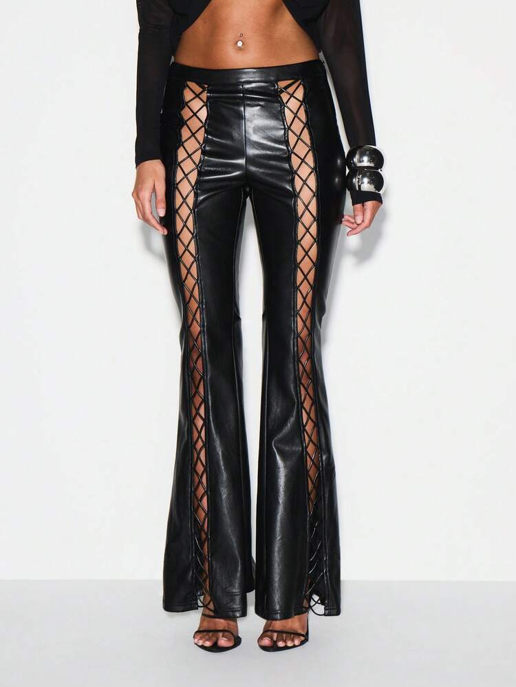KIZN Leather Lace Up Flare Bottom Trousers