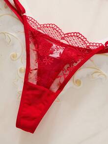 2pcs/Set Women's White Romantic Long Bra Lingerie Set Sexy Underwear Set Bra And Panty Set Lingerie Set Red Red Bra And Panty Set Red Lingerie Set - Red - View 5