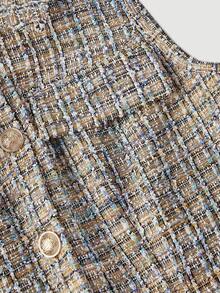 SHEIN MOD Women Elegant Tweed Collared Sleeveless Dress , Button-Down Dress, Suit Skirt, Back-To-School Season, Business Casual Women's Wear, Western-Style Women's Wear,  Christmas  Dress ,New Year  Dress,Thanksgiving  Dress - Multicolor - View 4