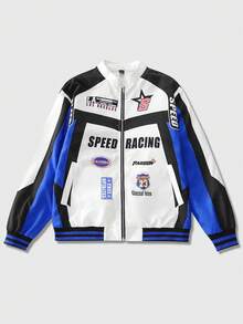 ROMWE MEN Street Life 男士赛车元素长袖夹克，适合秋冬季穿着