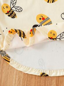 SHEIN Playful Pals 6件套可爱女童春秋季罗纹面料蝴蝶结印花/蝴蝶结满印/纯色玫红色长袖弧形下摆T恤和修身裤休闲时尚套装 - 黃色 - 查看 8