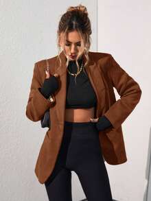 Aveloria Modichic Solid Color Fashionable Commuting OL Office Lady Design Suit Blazer  - Orange - View 4