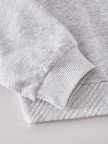 SHEIN Sparklyn 2pcs/Set Loose Casual Design Bowknot Rhinestone Embellished Long Sleeve Sweatshirt Paired With Matching Color Block Striped Butterfly Decor Sports Pants, Suitable For Daily Commute, Leisure, Vacation, Gathering With Friends, Street Photography, Spring/Autumn/Winter - Grey - View 5