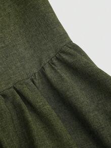 Sweetra 大码女式纯色翻领纽扣设计优雅复古连衣裙 - 墨綠色 - 查看 5