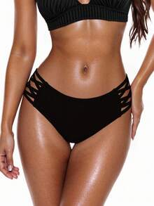 Swim Vcay Women's Hollow Out Black Swimwear Bikini Bottoms, For Swimming,Summer Beach - Black - View 4