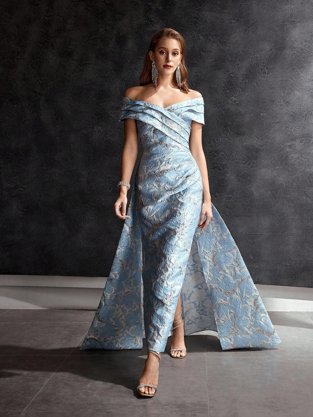 off the shoulder jacquard dress Off-Shoulder Jacquard Mermaid Gown