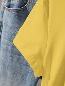 EMERY ROSE Áo thun nữ mặc ngoài trời, Họa tiết da báo, Mùa hè, Ngoài trời, Thiết kế họa tiết, Màu vàng, Họa tiết bướm và trái tim, Ngày lễ, Hẹn hò, Thời trang & Đa năng Phong cách thanh lịch, Thiết kế nhún eo, Áo phông nữ tay ngắn - Màu vàng - Xem 4