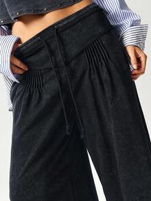 Bohemela Pantalones anchos de punto sueltos de unicolor casuales para mujer